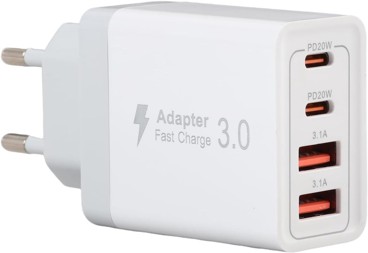 Oplader USB C 40 W - 4 poorten - snellader PD 3.0 - ideaal voor meerdere apparaten - SnelShoppen