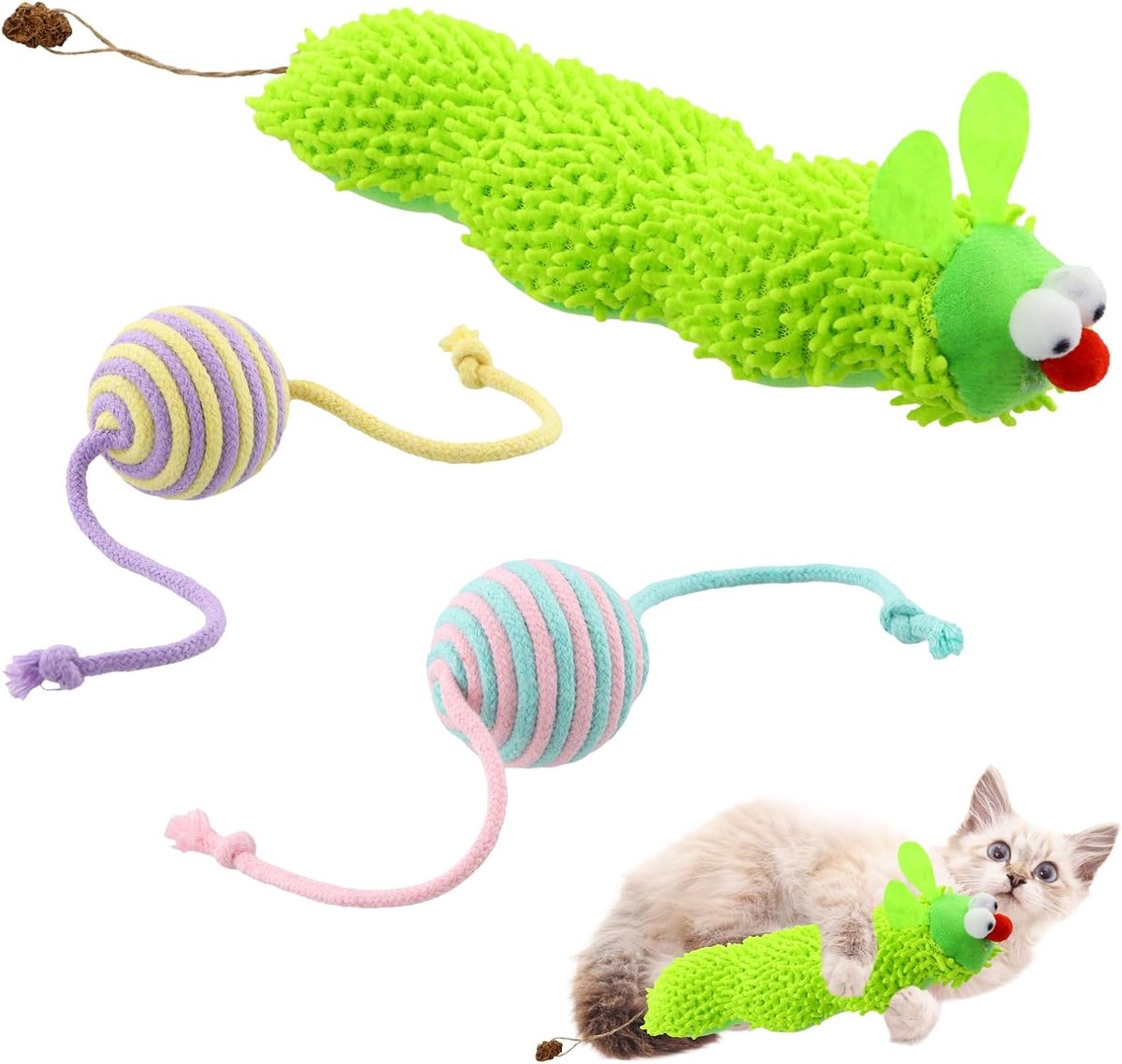 Kattenspeelgoed 3 Stuks - Pluche met Kattenkruid - Duurzaam en Bijtbestendig - Voor Tandverzorging en Frisse Adem - ShopVlot