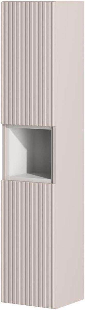 Hoge badkamerkast - Kolomkast badkamer - Opbergen badkamer - Geribbelde voorgevel - 30x140x25 cm - Wit