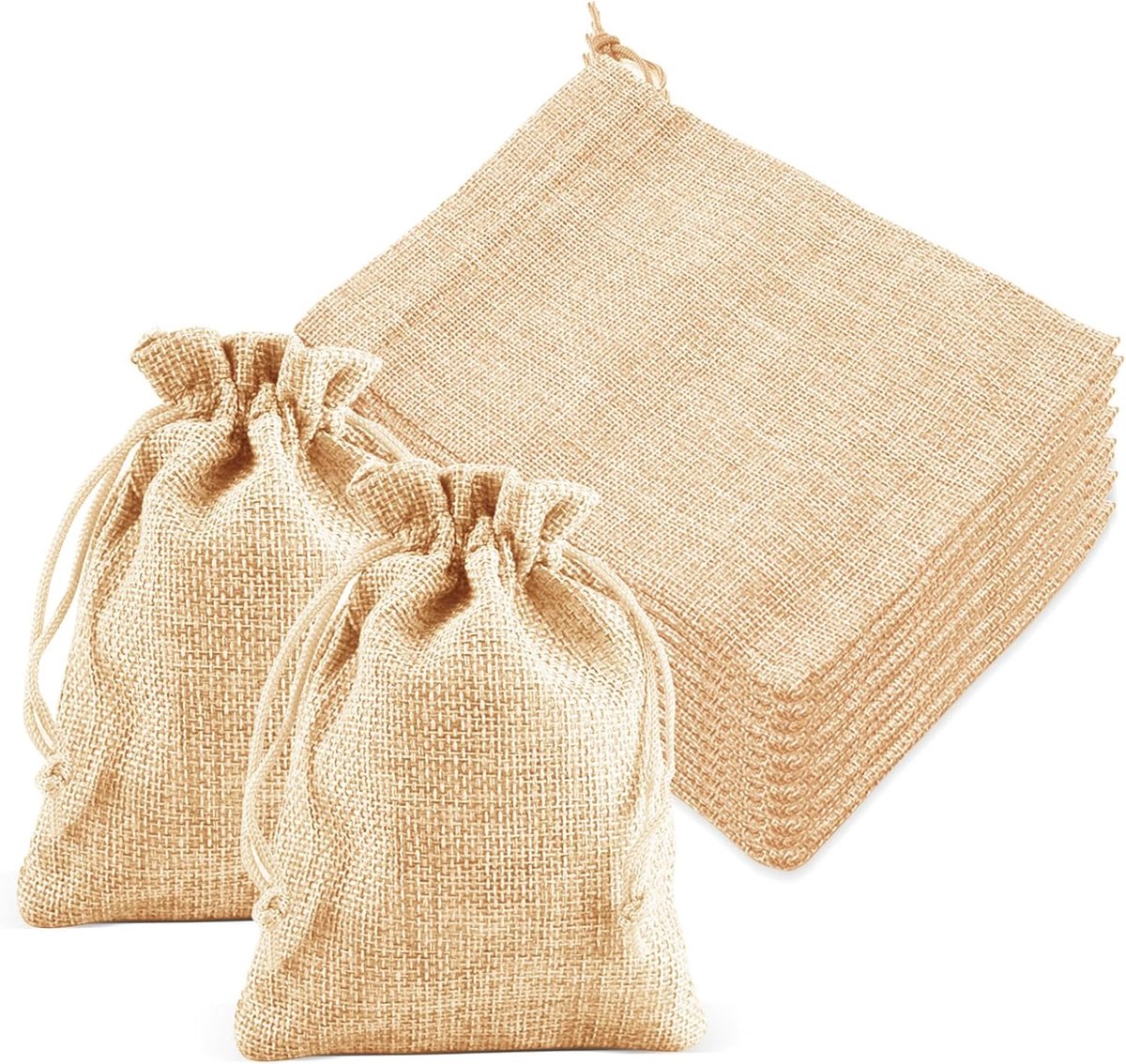 Jute zakken 15 stuks - 15 x 20 cm - lichtgeel katoen - ideaal voor bruiloften of cadeaus - ShopVlot