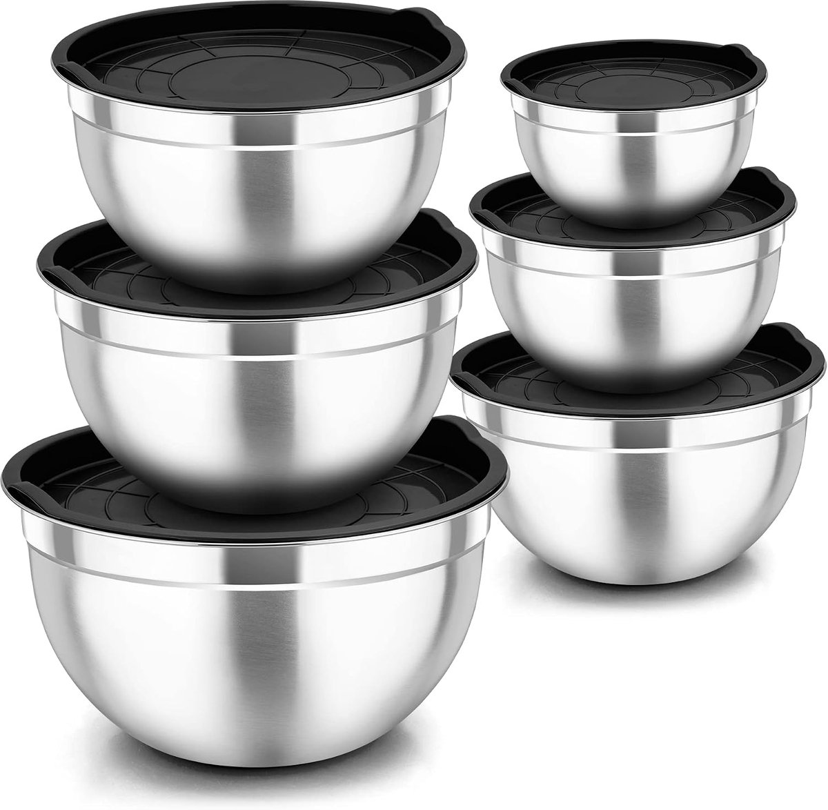 Mengkommen set 6 delig - RVS met deksel - Stapelbaar en vaatwasserbestendig - Ideaal voor mixen en serveren - ShopVlot