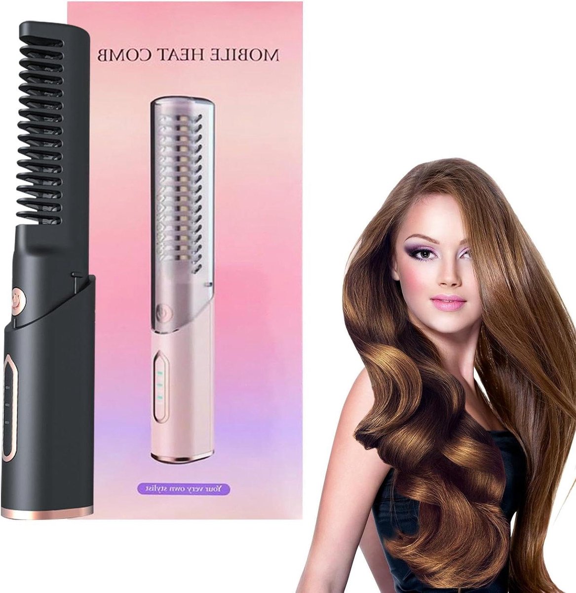 Draadloze Stijltang Borstel - Reis Stijltang Comb - Haar Stylen - Anti-Scald Tanden - 21 x 9.8 x 9.8 cm
