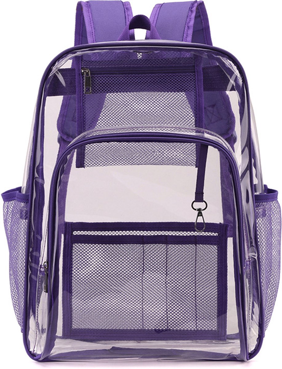 Transparante PVC-Rugzak - Versterkte Schouderbanden - Waterdichte - Doorzichtige PVC-Tas met Meerdere Vakken en Gevoerde Schouderbanden - Unisex Model voor Stadionbezoek - Reizen - Werk En Dagelijks Gebruik Buitenshuis - Paars