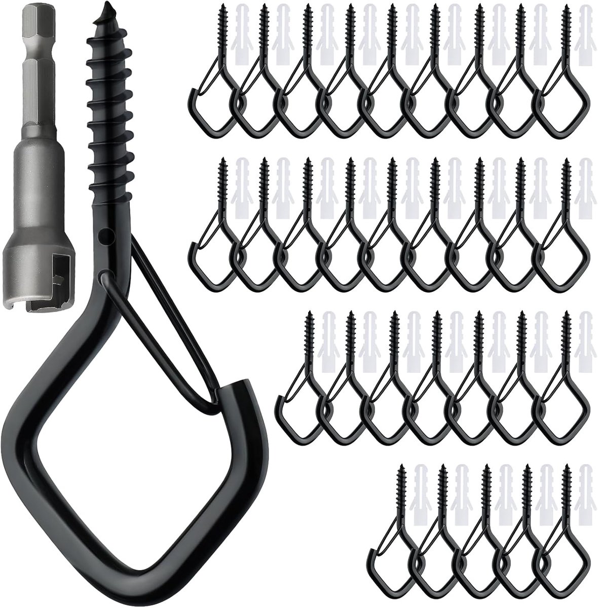 Schroefhaken 30 stuks - RVS zwart - Veiligheidsbuckle - Ideaal voor hangplanten - ShopVlot