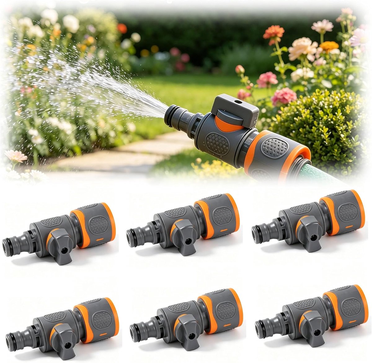 6 stuks tuinslangverbinders met afsluitventiel, 1/2 inch universele snelkoppeling voor tuinslangen, slangkoppeling met - ShopVlot