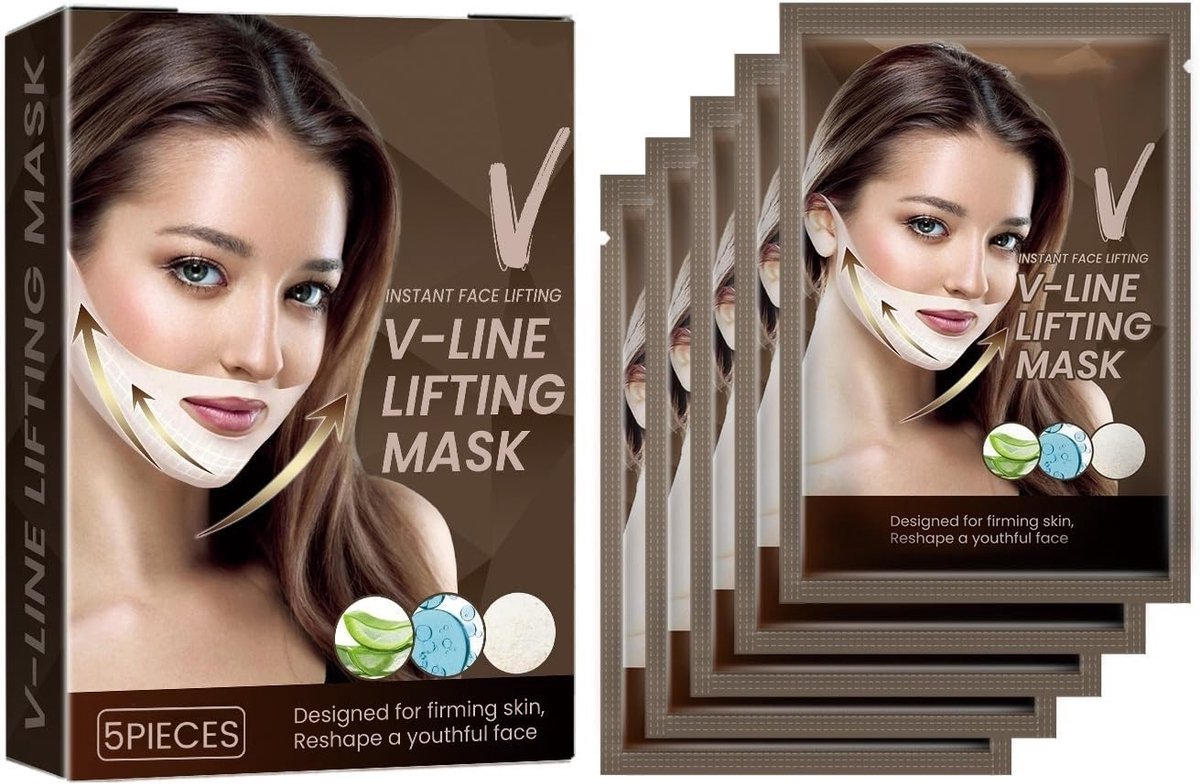 V-Line Lifting Masker, 5 Stuks, voor Zichtbare Versteviging van de Wangen, Herdefinieert Kaaklijn, Vormt Het Gezicht - ShopVlot