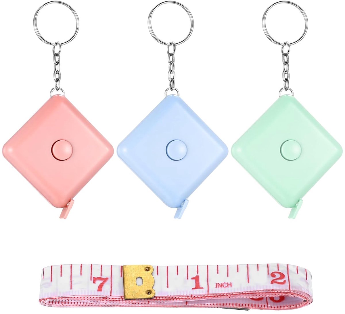 3 Pack 1.5m Automatic Retractable Tape Measure with Keychain, Square Mini Nordic Style Tape Measure Portable Measure - ShopVlot