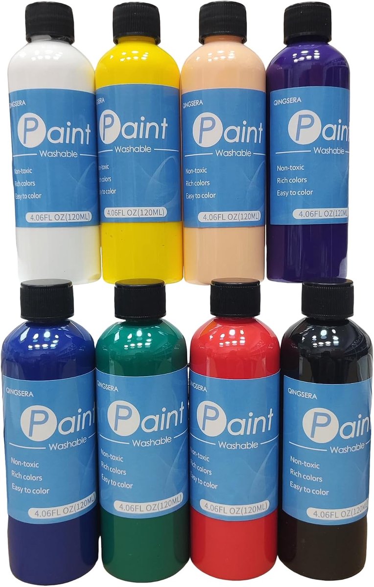Wasbare verf, posterverf, sponsschilderij, 8 kleuren grote capaciteit (4,06 Fl Oz/120 ml), leergeschenken - ShopVlot