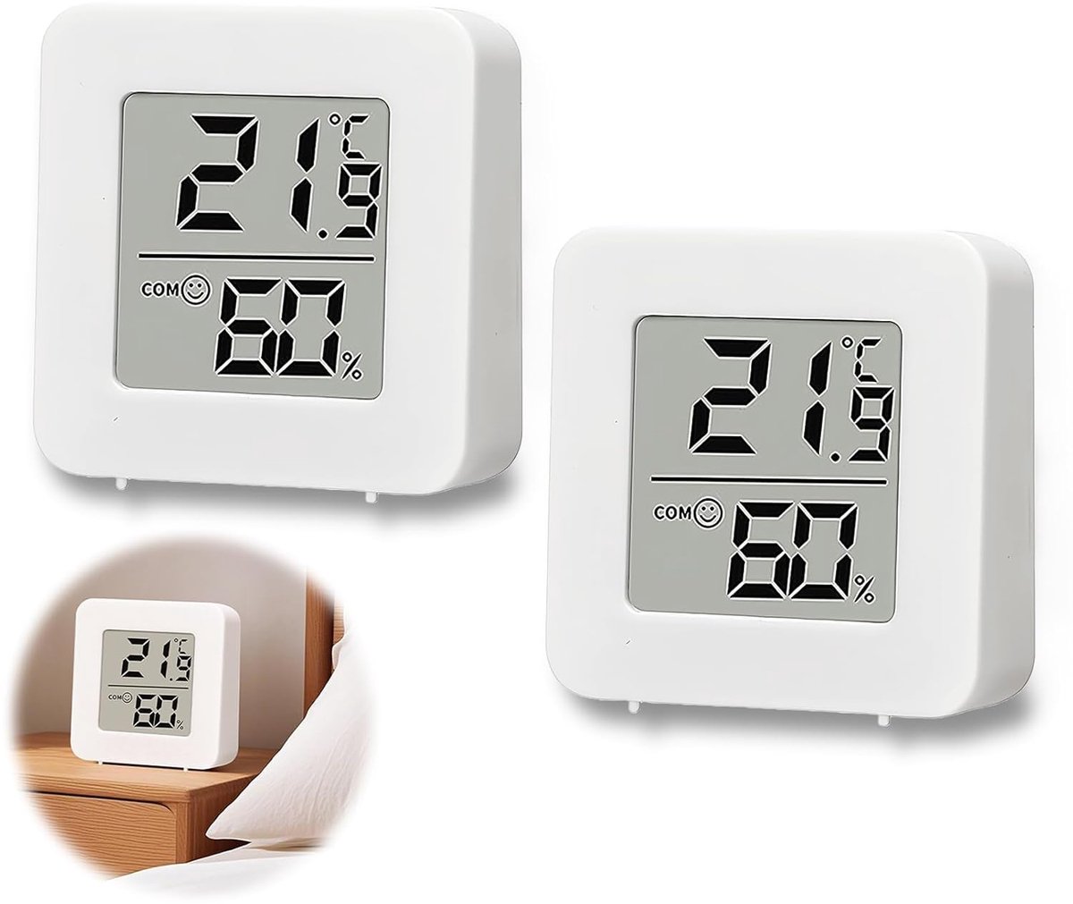 Mini thermometer LCD digitaal - hygrometer draadloos - pack van 2 - nauwkeurige metingen voor kinderen en kantoor - ShopVlot