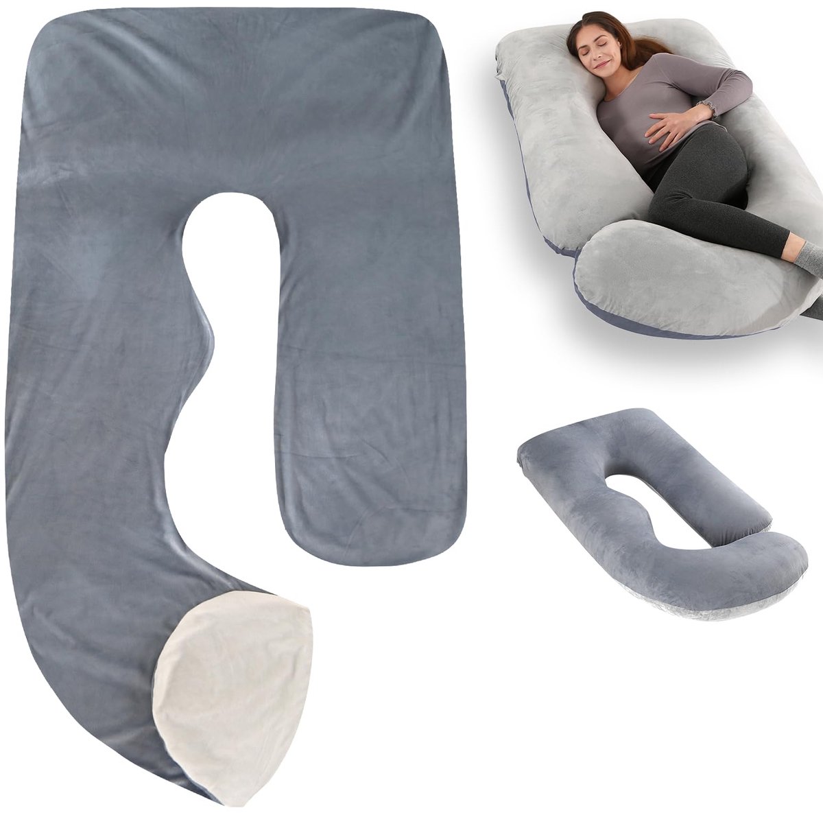 Zwangerschapskussenhoes J-vormig 150 x 80 cm - Zachte stof - Geschikt voor zijslapers - ShopVlot