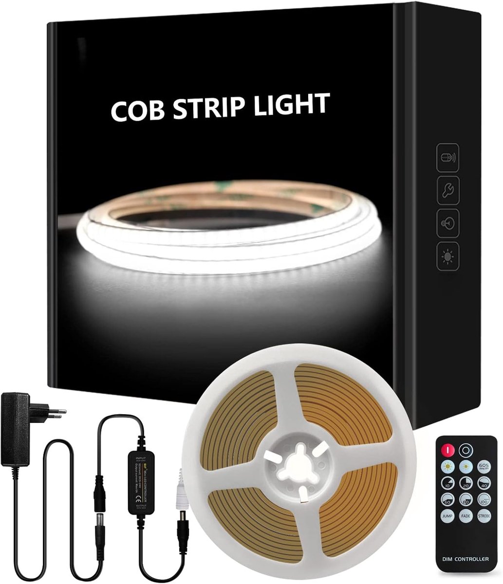 LED Strip Licht 5m - COB Koud Wit - Superhelder 480 LEDs/m - Perfect voor Interieur Décoratie - ShopVlot