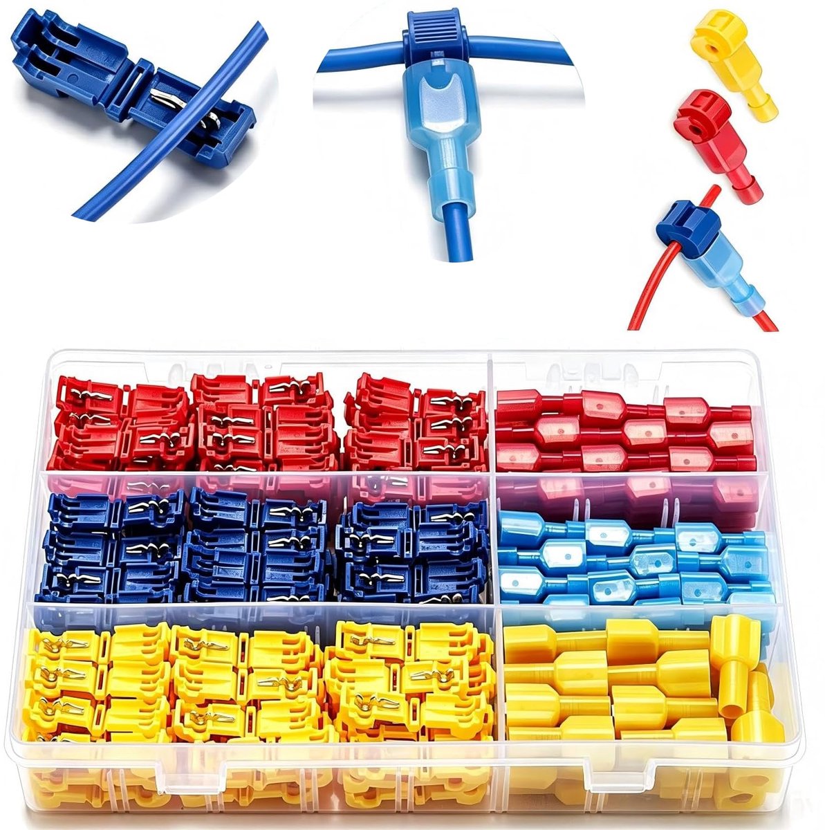 T-Branch connectors 120pcs - T-Tap elektrische connectors - Flat plugs in rood, blauw en geel - ShopVlot