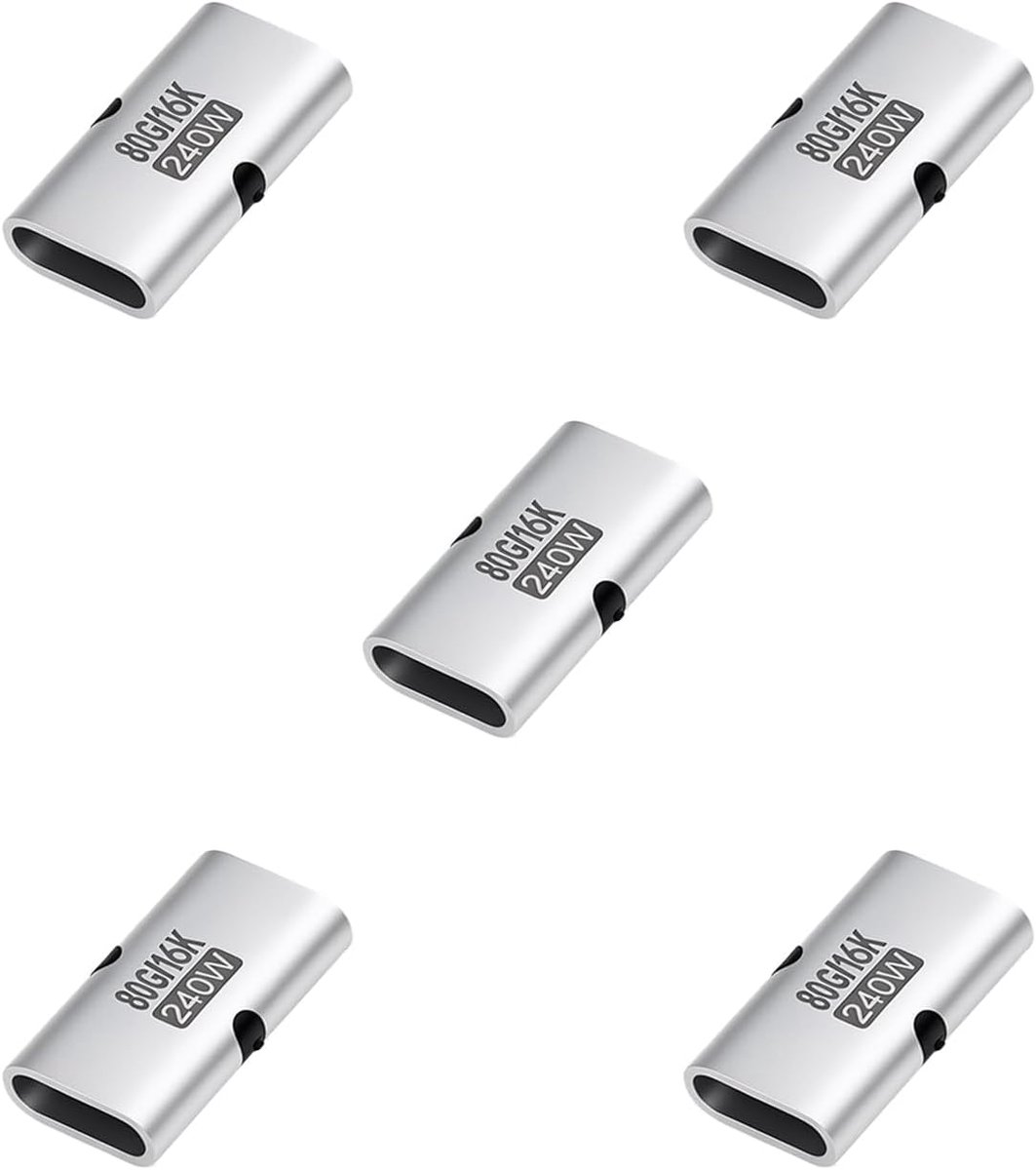 USB C vrouwelijke naar vrouwelijke koppeling adapter - 80Gbps data - 16K video - 240W snel opladen - 5-pack - ShopVlot