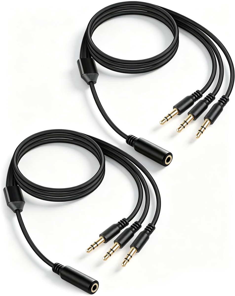 Audio-splitterkabel 1 x 3,5 mm TRS-bus naar 3 x 3,5 mm stekker - verlengkabel 1 m - deel audio met vrienden - ShopVlot