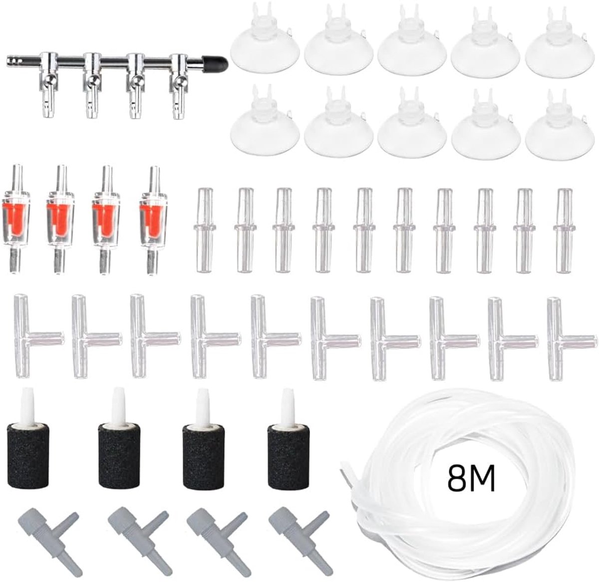 Aquarium luchtleidingsslang 8 m - accessoireset met luchtsteencilinders - ShopVlot