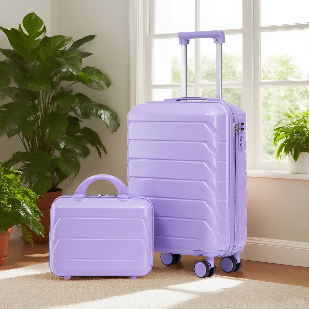 COVREO Kofferset 19 en 14 inch blauw paars, ABS hardcase met cijferslot