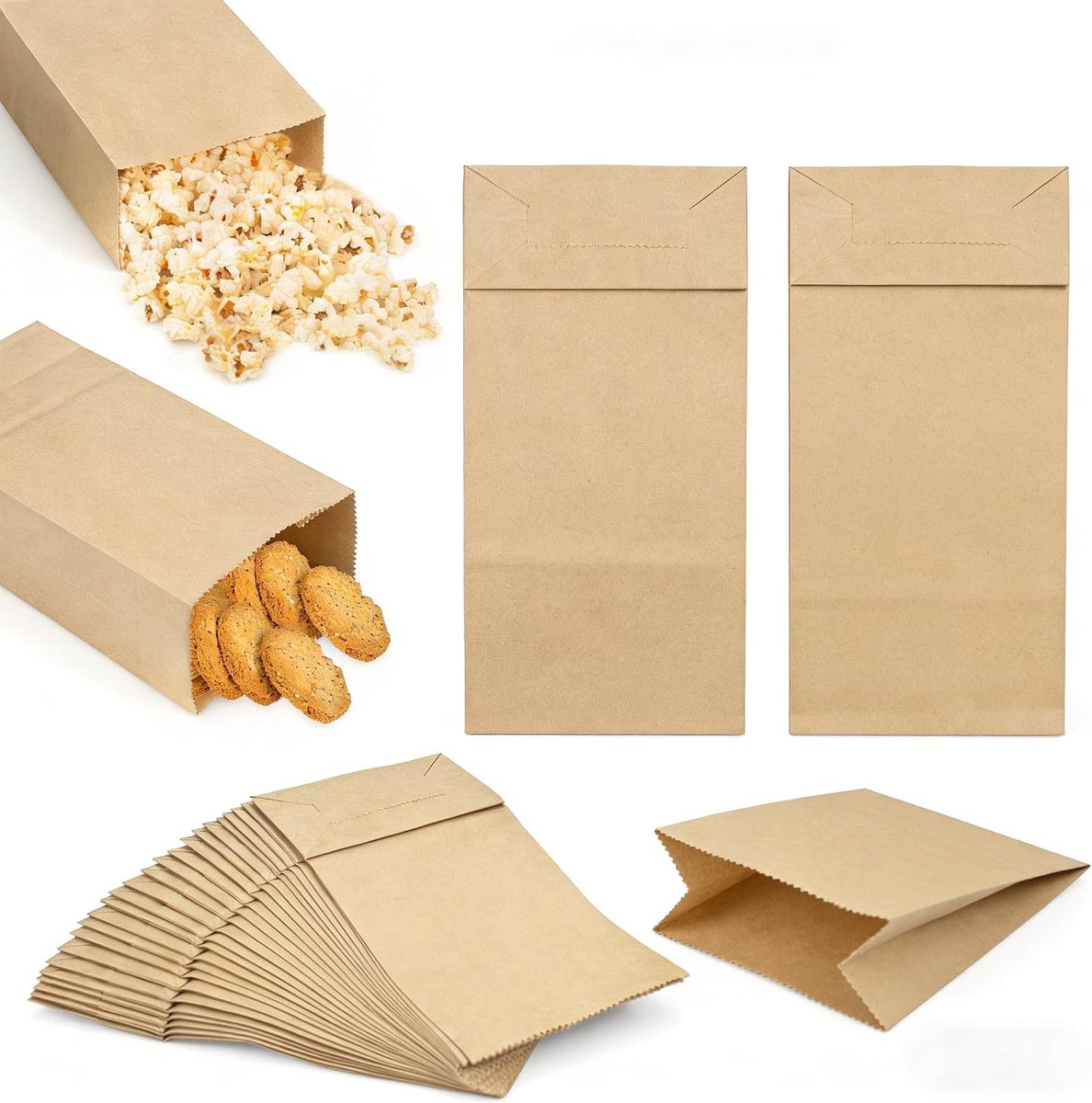 Papieren zakjes klein 50 stuks - bruin kraftpapier - met stickers - ideaal voor cadeautjes - ShopVlot