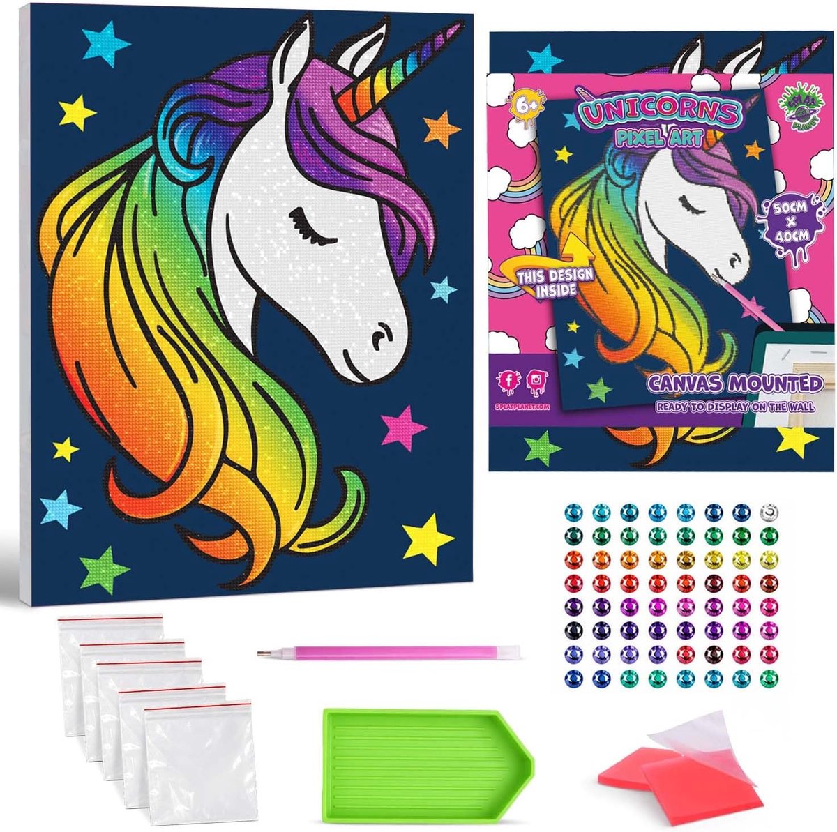 Diamant schilderen eenhoorn 30x40cm - ingelijst - kristal kunst - creatieve hobby voor volwassenen en kinderen - ShopVlot