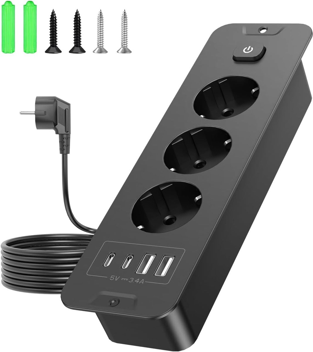 Inbouwstekker met USB - 7-in-1 stopcontactblok - 3 aansluitingen + 4 USB-poorten - ideaal voor bureau en keuken - ShopVlot