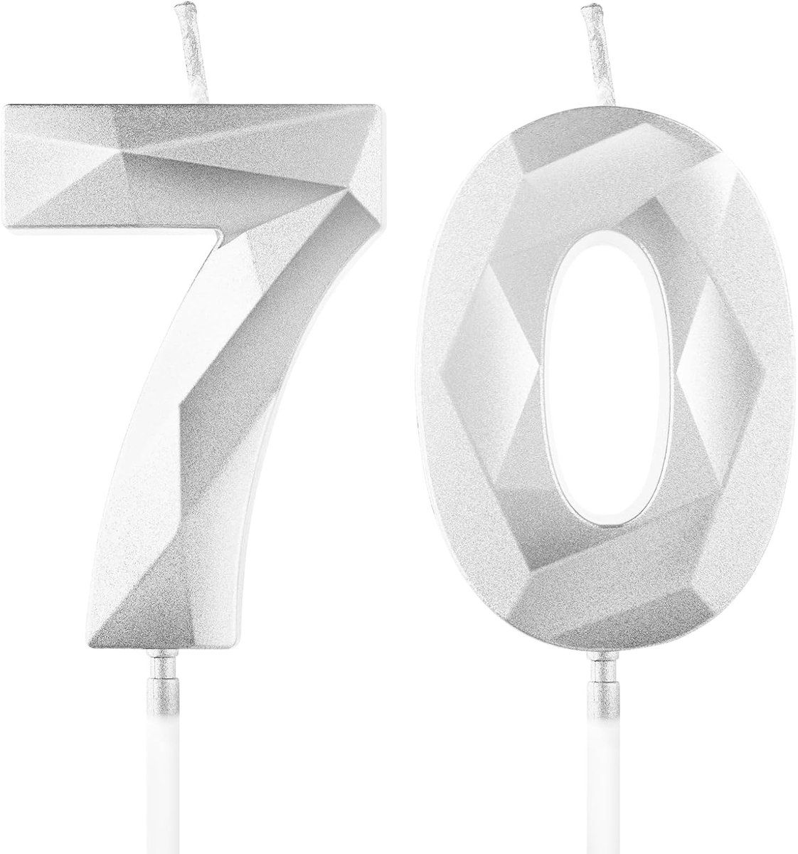 Verjaardagskaarsen 70 - 3D zilver - nummerkaarsen voor verjaardagstaart - feestelijke decoratie - ShopVlot
