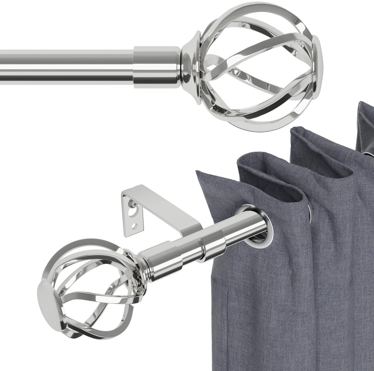 Gordijnroede zilver 68-157 cm - metalen roede met gedraaide eindstukken - wandbevestiging - stijlvolle raamdecoratie - ShopVlot