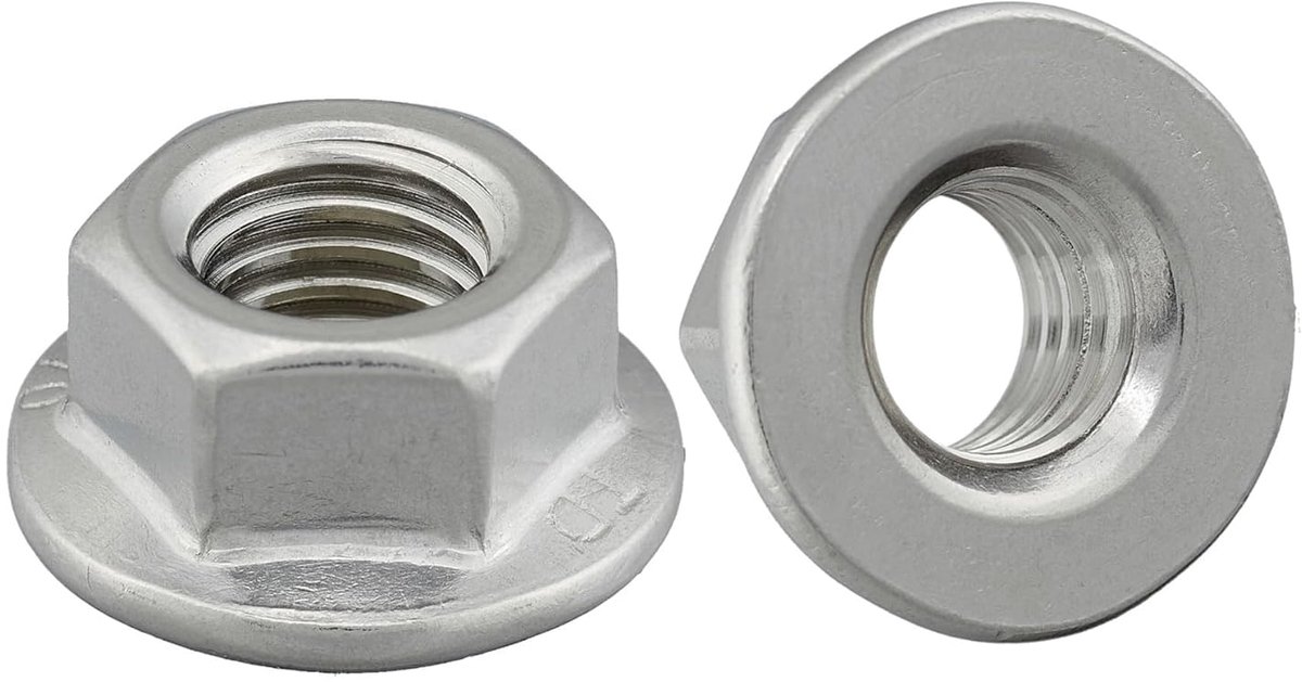 Zeskantmoer met flens M6 - roestvrij staal A2/V2A - zonder tanden - ideaal voor mechanische toepassingen - ShopVlot