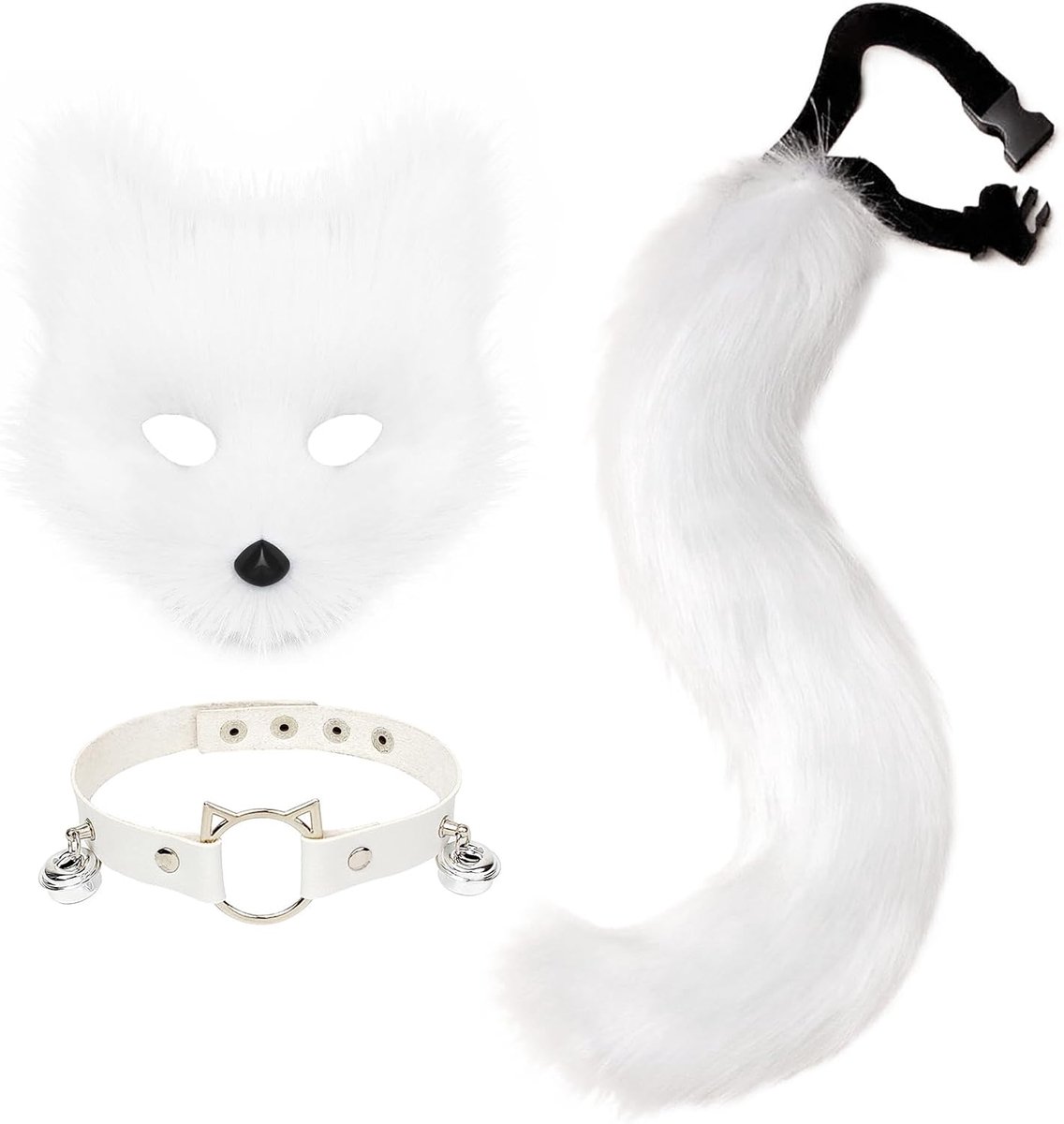Faux Fur Fox Mask Set - Wolfstaart - Leerketting - Perfect voor cosplay - SnelShoppen