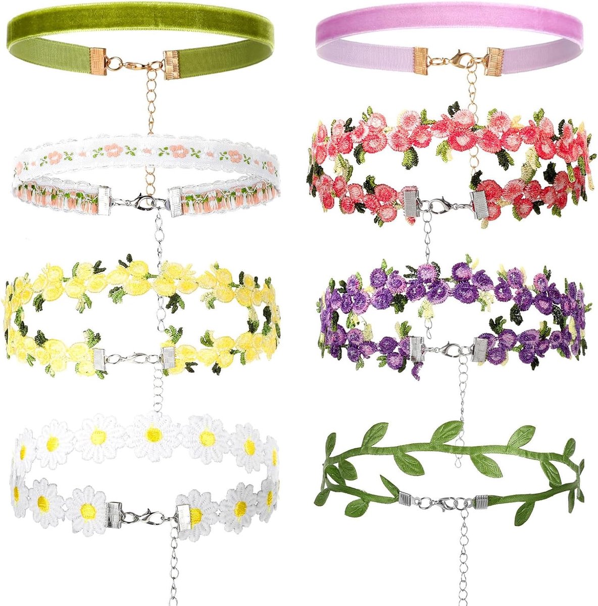 Choker Halsband Set 8 Stuks - Zwart Velvet & Kant - Goth Punk Stijl - Perfect voor Feestjes - SnelShoppen