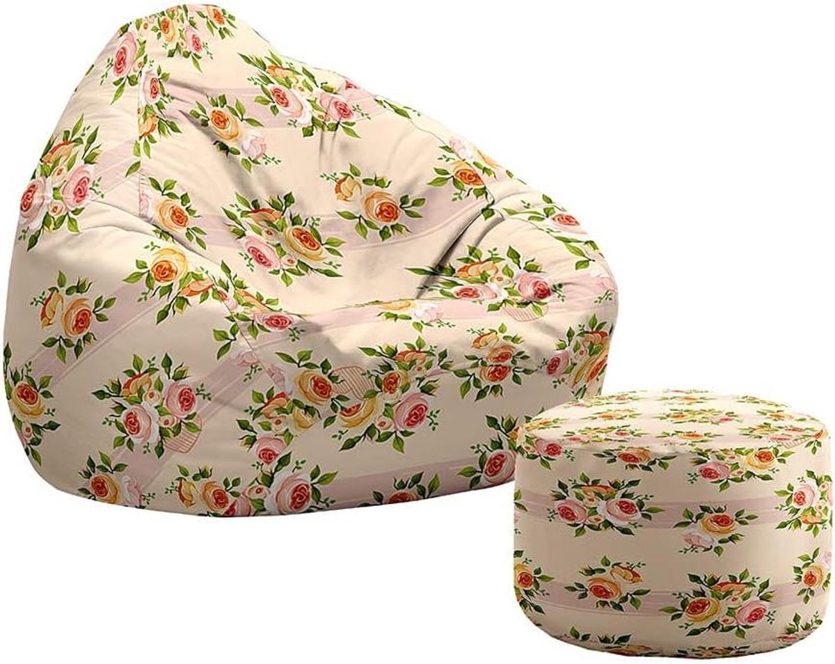 Bean Bag Stoel - Zitzak Kinderen - Opbergen en Ontspannen - Met Voetenbank - 90x100+20x30cm - Roze