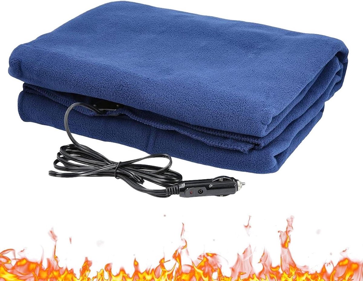 Elektrische Autoverwarming - Verwarmde Deken Auto - Comfortabel Reizen - Instelbare Warmte - 148 x 108 cm - Blauw