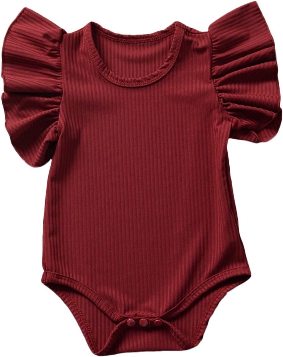 Rompers body baby jongens meisjes 68 - rood - solide ruches - schattige outfit voor elke gelegenheid - SnelShoppen