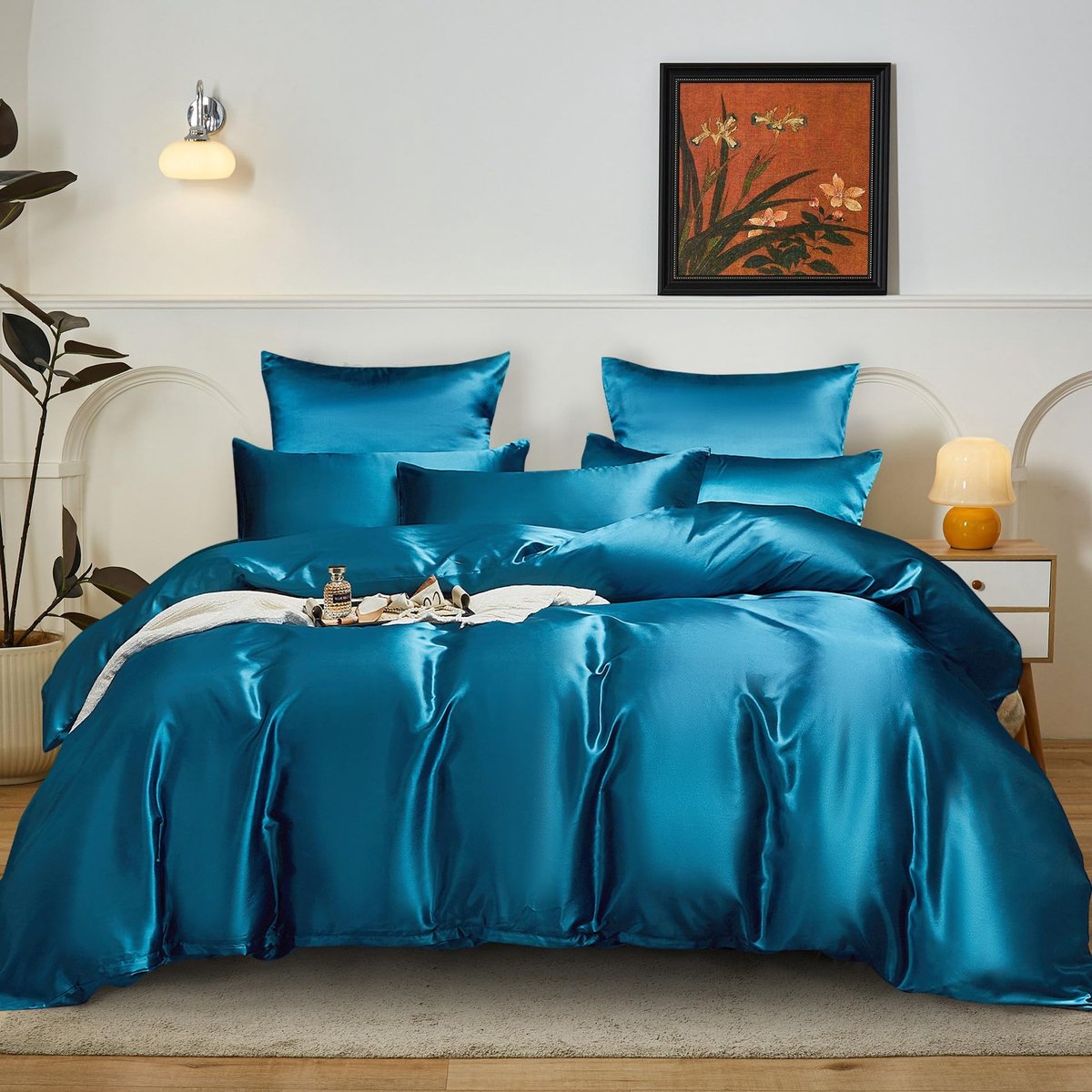 Beddengoedset 200x200 - Satijn Petrol Uni - Glanzend Deluxe - Zacht en Zijdeachtig - ShopVlot