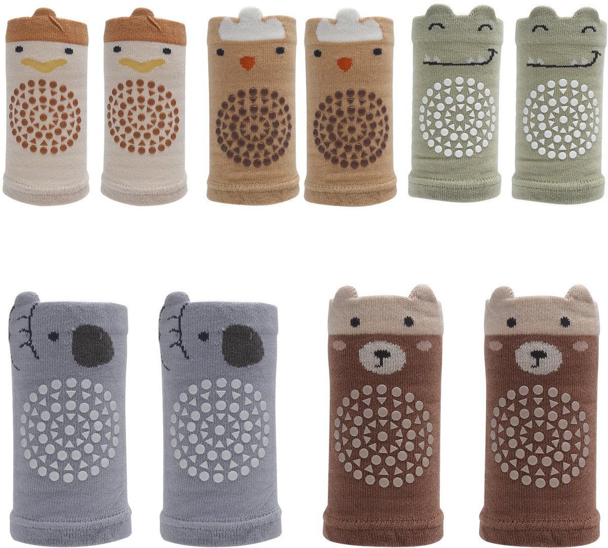 Kniebeschermers voor baby's kruipen - 5 paar kniebeschermers + 2 paar antislip sokken - ShopVlot