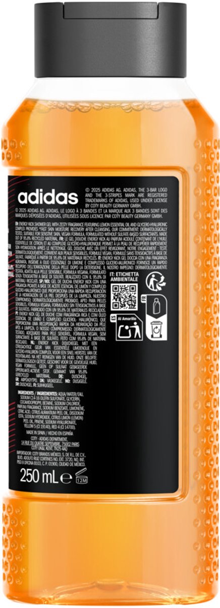 Adidas Shower Gel Active Skin & Mind Energy Kick M - 12 x 250 ml - Voordeelverpakking