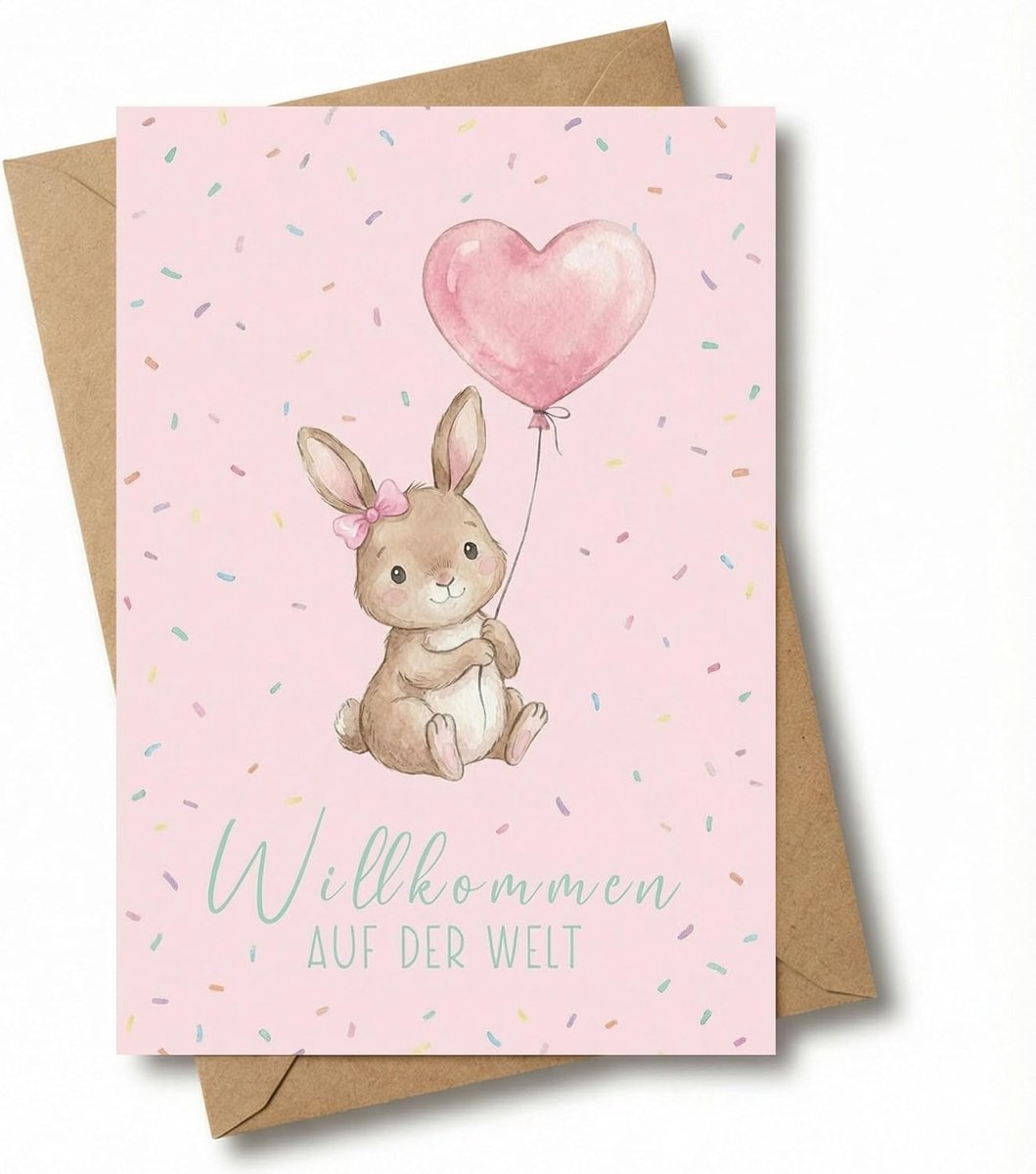 Geboortekaart met envelop - schattige babykaart - stijlvolle hazen - perfect voor geboorte aankondiging - ShopVlot