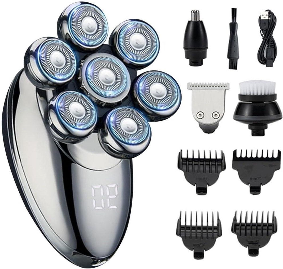 Elektrisch Scheerapparaat - Scheerapparaat Mannen Baardtrimmer - Dagelijkse Verzorging - Waterproof LED Display - 8.5 cm - Zwart & Zilver
