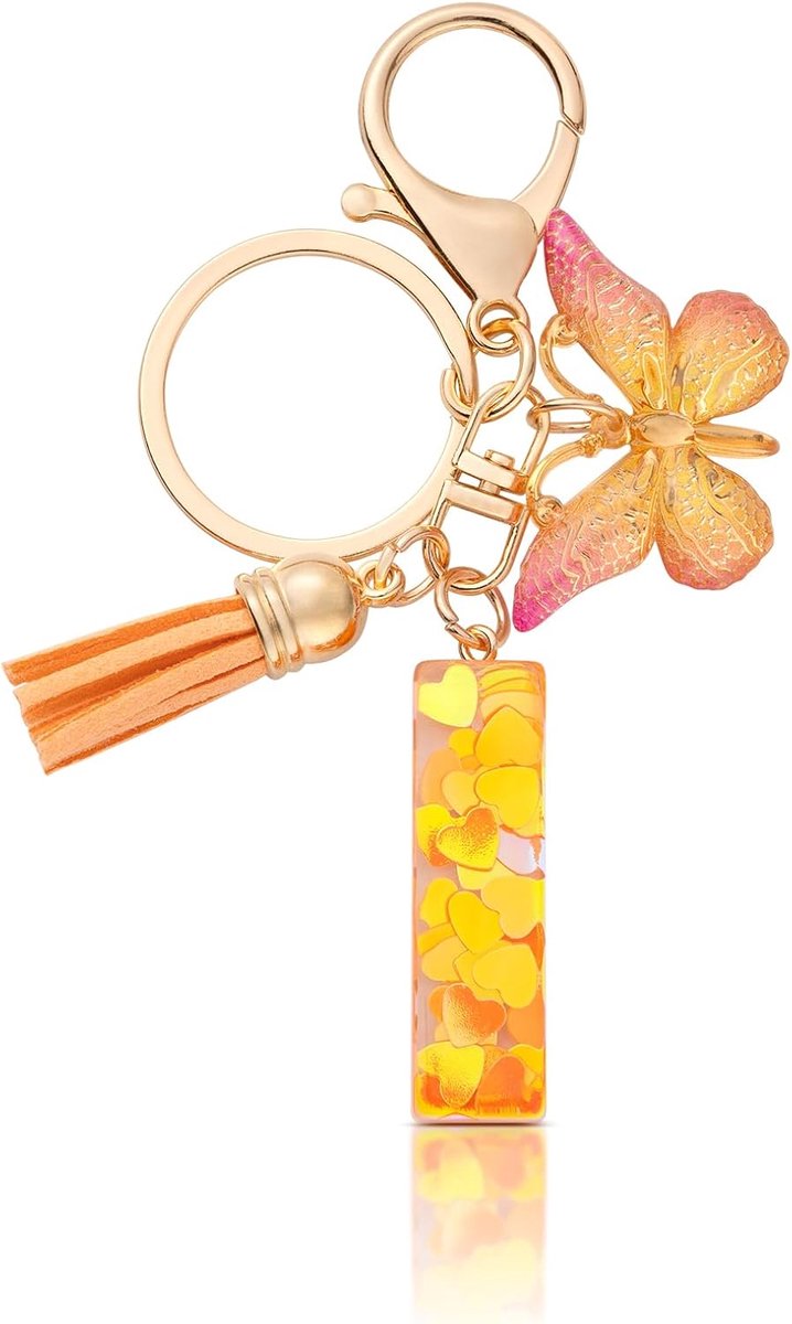 Sleutelhanger voor meisjes letter I sleutelhanger oranje vlinder sleutelhangers beginletter voor vrouwen | Vlinder lettersleutelhanger met beginletter voor vrouwen en dames, glinsterend accessoire en cadeau.