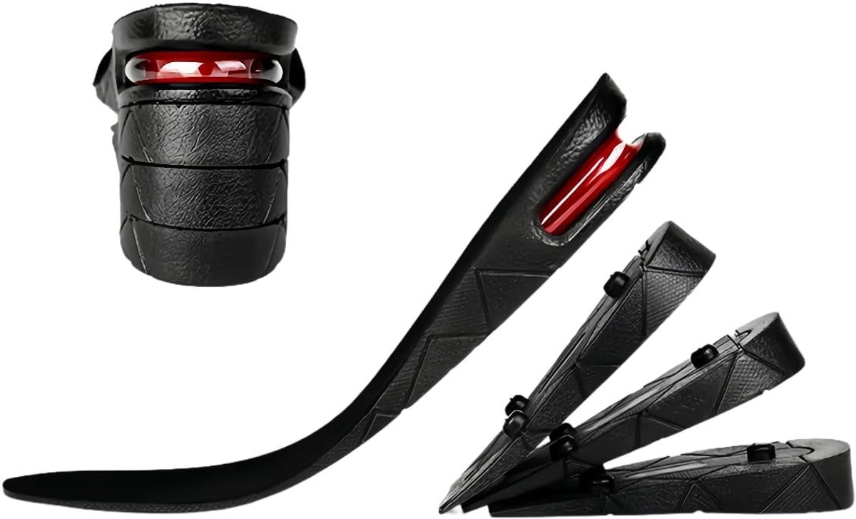 Inlegzool, 4-laags, uniseks, ter verhoging van de hoogte, met luchtkussen voor alle soorten schoenen, zwart, hoogte 7,5 cm