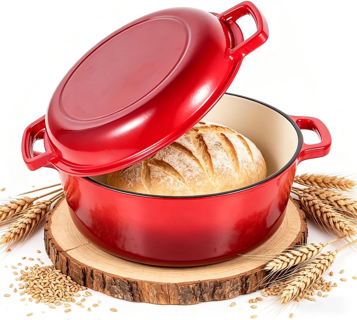 Pan brood bakken broodbakvorm 26 cm 5,7 l stoofpan geëmailleerde gietijzeren pan met deksel | gietijzeren pan broodpan braadpan broodbakpan Dutch Oven potten gietijzeren pan