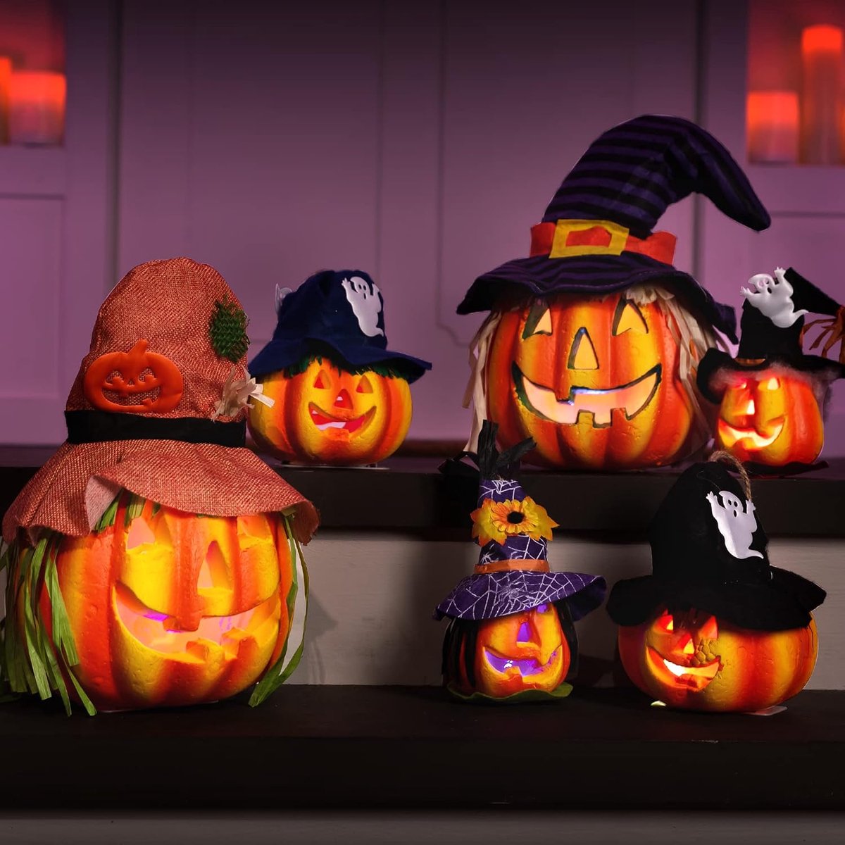 6 Stks Halloween LED Licht Up Pompoen Lichten Jack O Lantaarns, Halloween Indoor Outdoor Tafel Decoraties Pompoen Decor Props