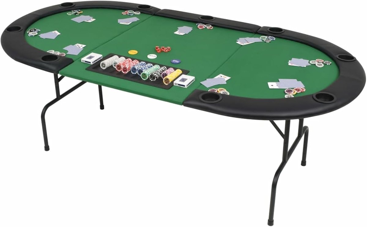 3-voudig inklapbare pokertafel voor 9 spelers, achthoekig, groen, meubels, tafels, poker- en speeltafels (SPU:80210)
