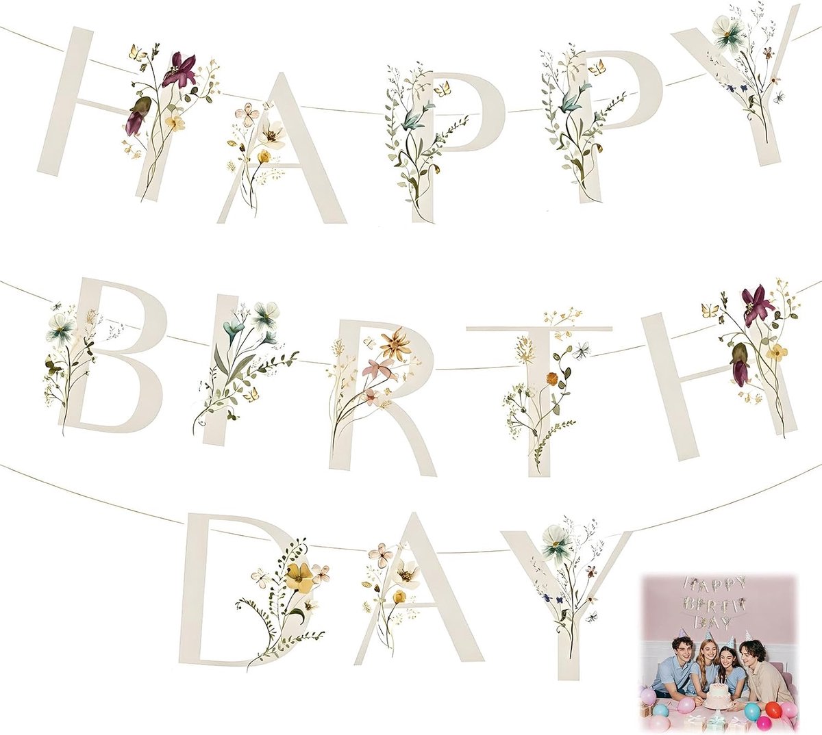 Banner Happy Birthday van papier, slinger Happy Birthday, decoratie voor feest, tuin, als wanddecoratie, fotoachtergrond