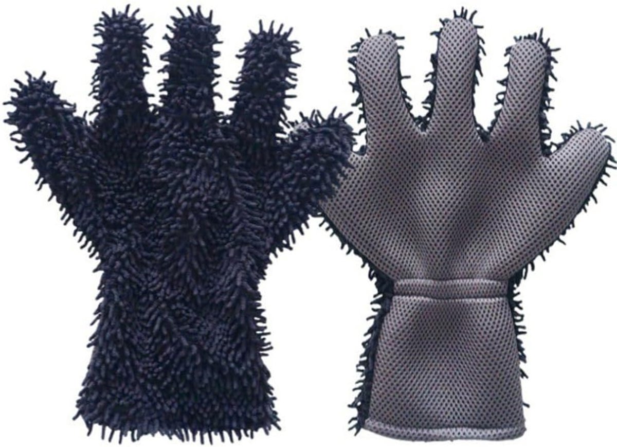+ grijs 1 paar 5-vingerige microvezel washandjes, reinigingshandschoen 5 vingers wassen drogen handdoeken voor auto wassen, motorfiets, stofverwijdering
