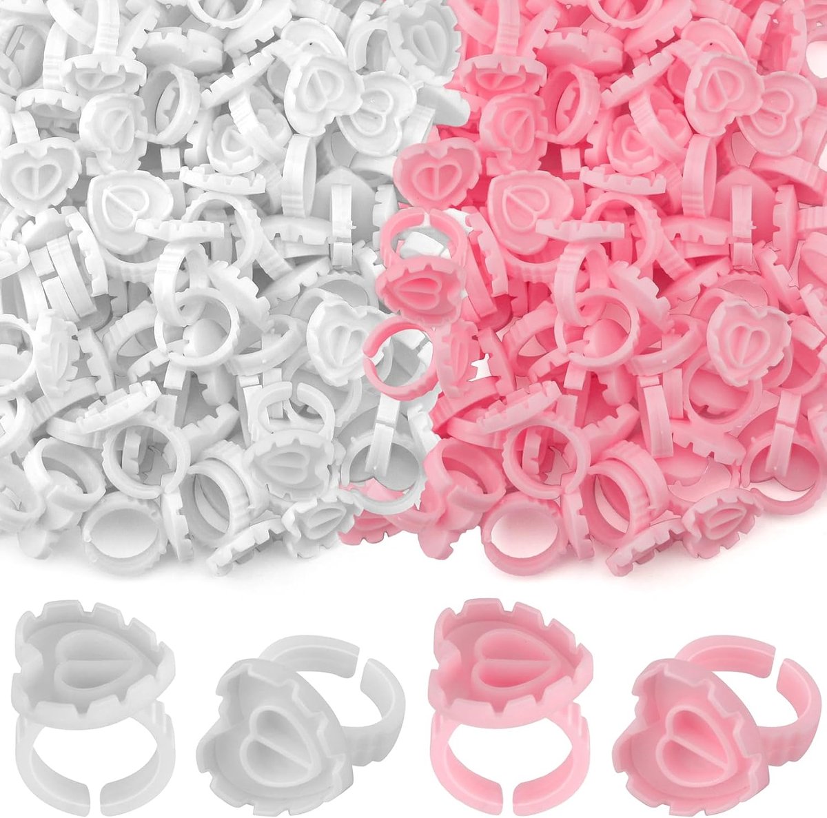 200 stuks lijmringen voor wimperverlenging, wegwerpbare hartvormige wimperlijmring, bloesembeker voor wimpertechs, wenkbrauwtattoo-artiesten, schoonheidssalons, wit en roze