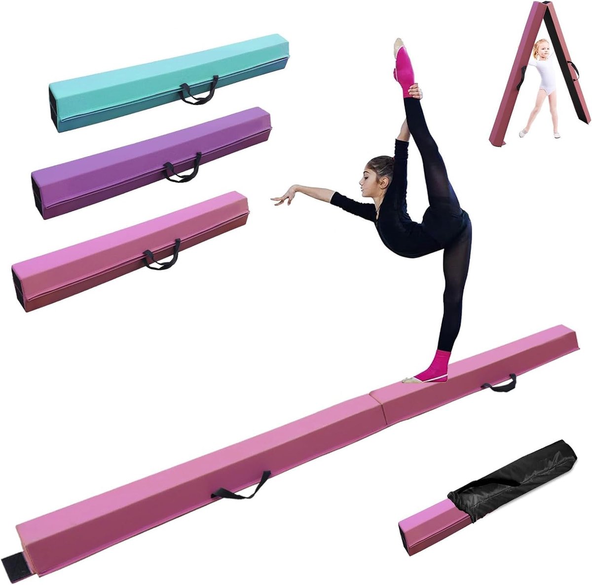 210/240/270/300cm, opvouwbare balansbalk, gymnastiekapparatuur voor thuis, meisjes, kinderen, volwassenen, training, met draaggrepen, antislip basis