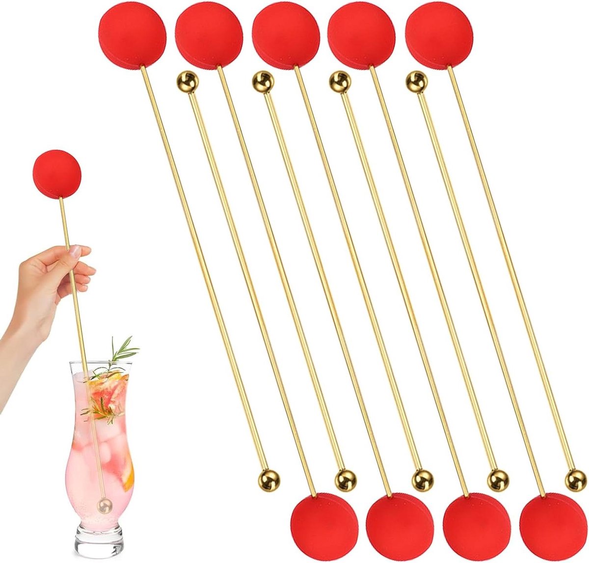 Cocktail Roerstaafjes - Mixer Stokjes - Drankjes Mixen - Herbruikbaar Roestvrij Staal - 20 x 8 cm - Goud