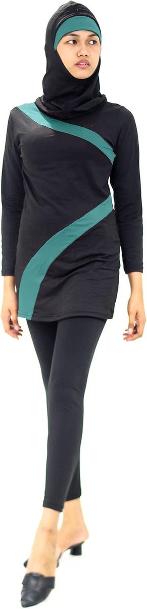 Zwart En Groene Burkini – Badpakcombinatie Met Sluier