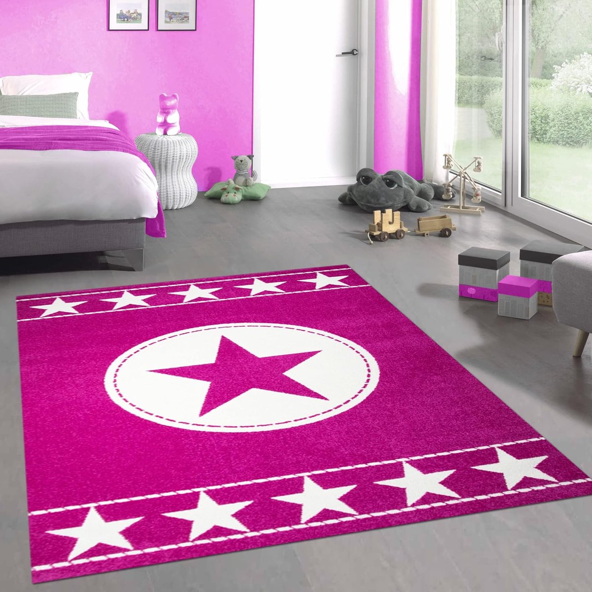 Kindertapijt speeltapijt kinderkamer tapijt ster roze crème