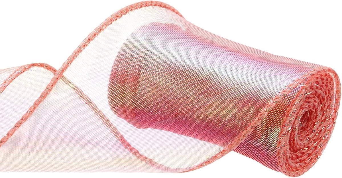 Transparant organza lint 60 mm breed, glinsterend, pastelkleurig, 2,7 m, rood, voor geschenkverpakkingen, boeketten, strikken