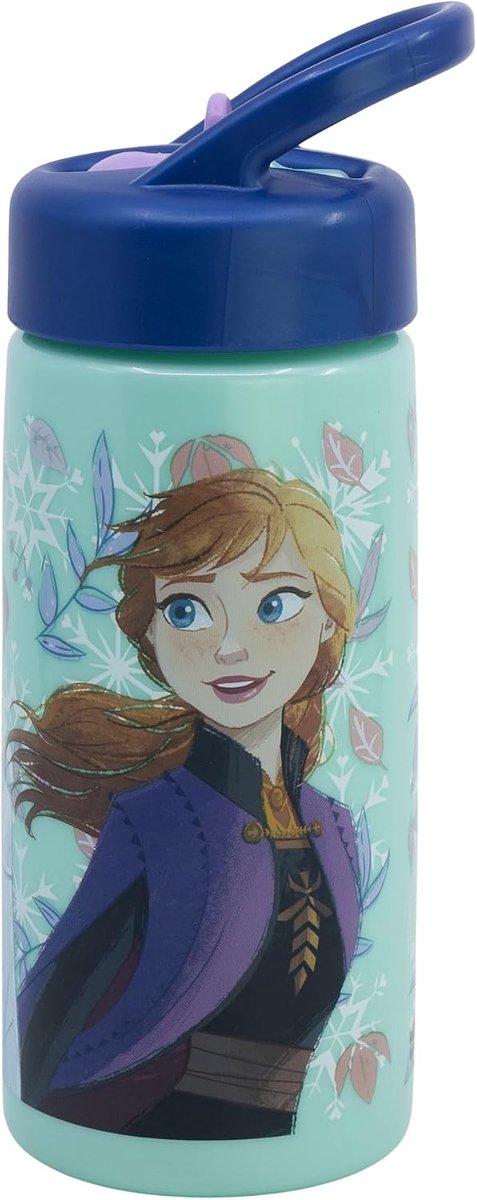 Frozen Sportbidon met Rietje en Handvat 410ml - BPA-vrije Herbruikbare Kinderdrinkfles voor School Sport en Uitjes